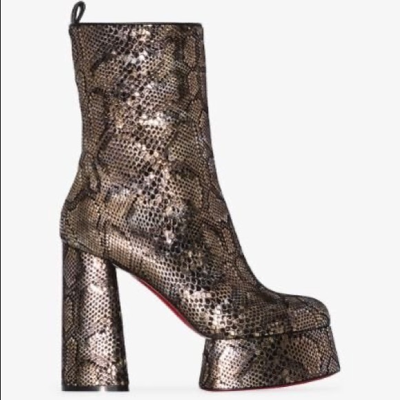 Christian Louboutin Python Animal Print Boots - Neutrals  CHRISTIAN LOUBOUTIN  SNAKE PRINT BOOTIES.